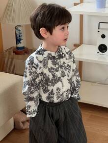 DAZY Infant/Toddler Boys' Korean Style Floral Print Long Sleeve Collared Shirt - Light Grey - View 8