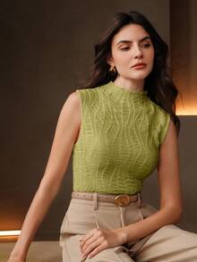 Anewsta Áo tank top không tay cổ bèo nhún, chất liệu vải trơn, thời trang mới về dành cho nữ. - màu xanh lá - Xem 2