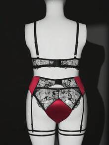 Seduluxe 5件套加大码性感内衣套装，刺绣精美，缎面面料，带钢圈。 - 彩色 - 查看 8