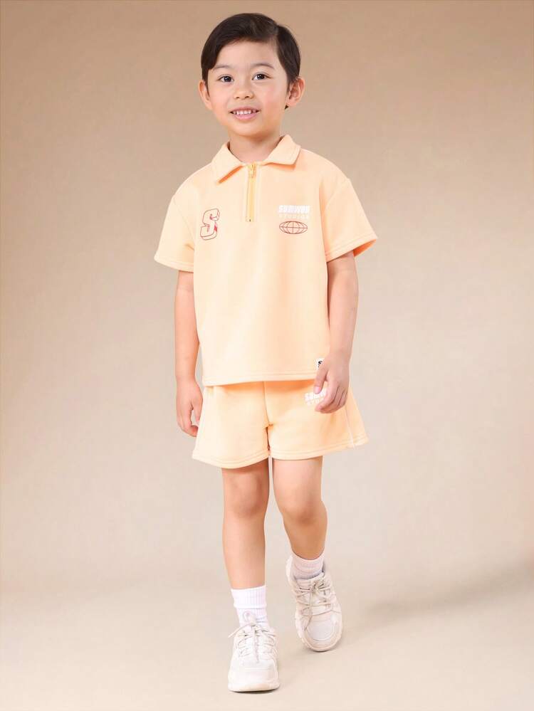 Zip Polo Shirt With Shorts Set