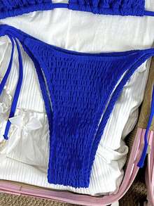 Swim Mod Bộ bikini buộc dây cổ màu trơn gợi cảm dành cho nữ, thích hợp cho mùa hè đi biển. - Xanh đậm - Xem 5