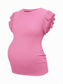 SHEIN 3pcs Maternity Casual Solid Color Ribbed Ruffle Armhole Fitted T-Shirts For Daily Commute, Summer - Multicolor - View 6