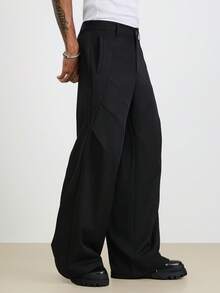 TOKVUE Men's Streetwear Hot Selling INS Style Pants, Men's Loose Wide Leg Pants,Men Pleated Cargo Pants,Men Pleated Pants - Black - View 4