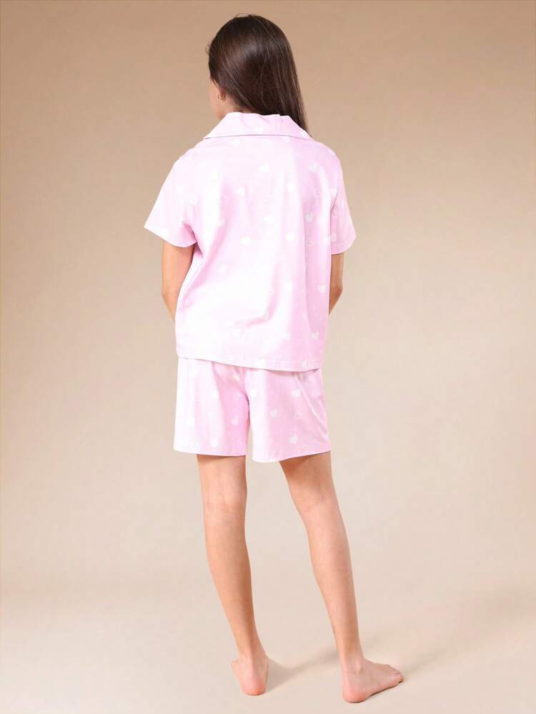 Pink Heart Print Pajama Set