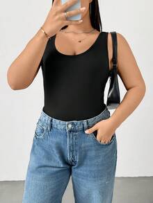 SHEIN Essnce 大码女装春夏时尚休闲舒适基础款日常百搭修身高弹黑色长款背心3件装，女士夏季穿搭，曲线上衣，外出上衣，欧洲夏季，简约风格 - 彩色 - 查看 5