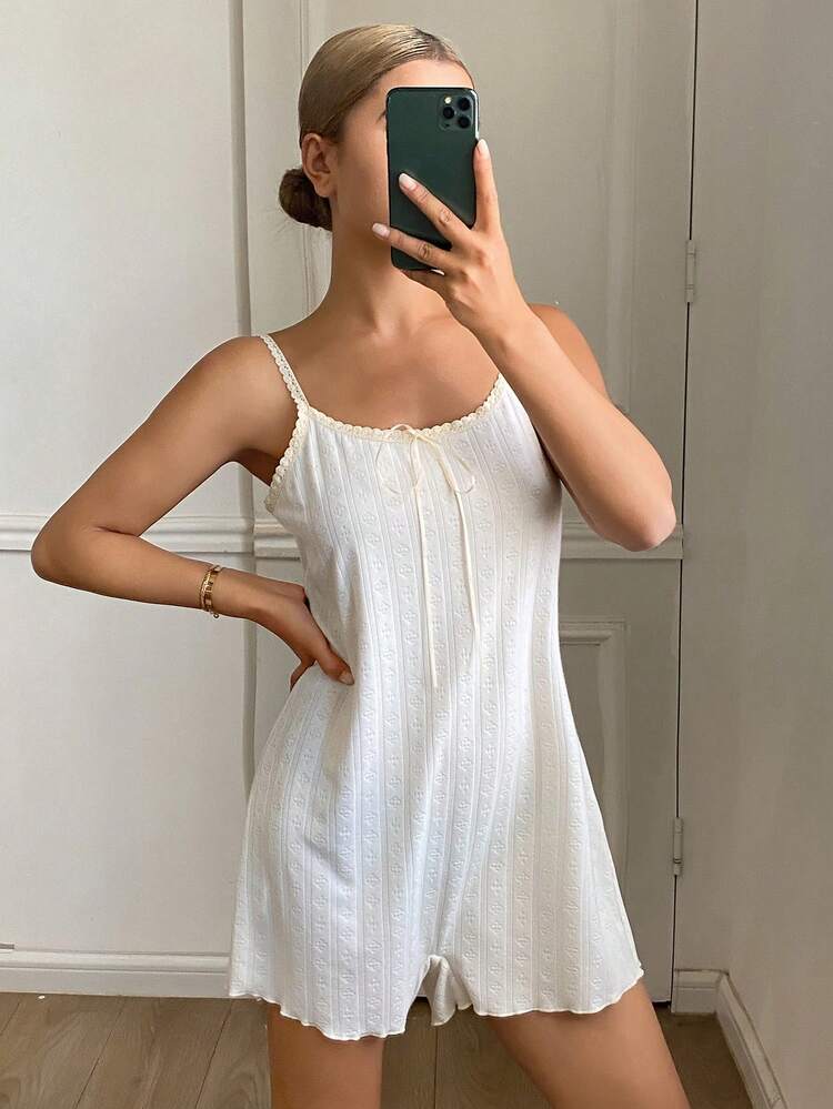 Women's Comfortable Jacquard Knit Camisole & Shorts Pajama Set, Casual Homewear