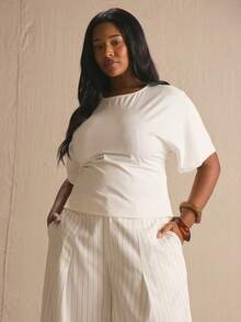 MUSERA Plus Size Cinched Waist Short Sleeve Top Spring Summer Elegant Cute Vacation Casual Everyday Sunlight Social Holiday Office Work Mothers Day Luxury - White - View 1
