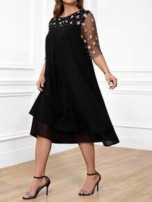 Miaspire 女式大码休闲宽松网眼拼布连衣裙 - 黑色 - 查看 7