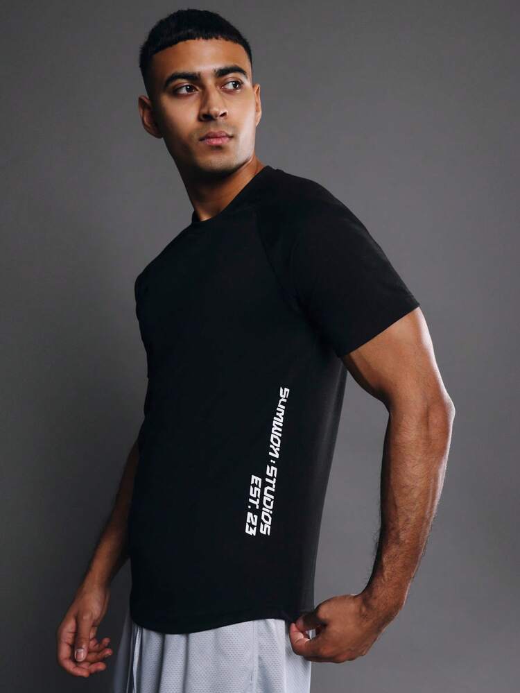 Short Sleeve Crew Neck Tee With Side Text