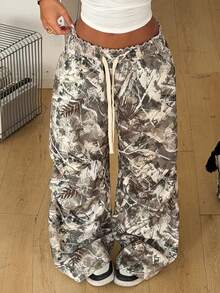 Coolane 夏季女式街头休闲外出树枝图案阔腿裤，休闲女装 - 彩色 - 查看 6