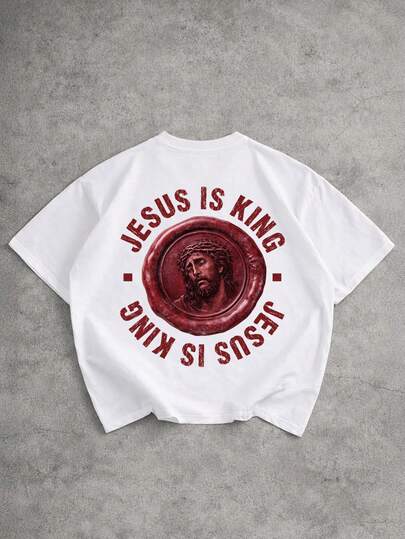 Manfinity EMRG Unisex Casual White Jesus Faith Print Short T-Shirt