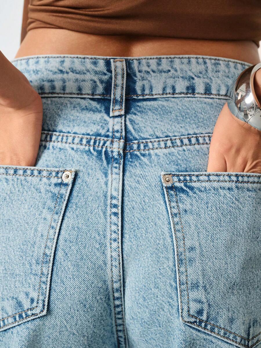 SHEIN High Rise Straight Leg Denim Woman's Button Front Jean 90's Light Wash - Light Wash - View 1