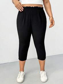 Shapeblank Plus-Size Women's Spring/Summer Fashionable Casual Stretch Comfortable Everyday Basic Versatile Slimming Black Capri Pants,Summer Outfits,Work Pants,Simple Style Plus Size Capri Pants Plus Size Capris For Women Plus Size Bottoms Plus Size Sweat Pants Leggings For Women Plus Size - Black - View 5