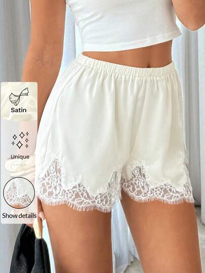 Siren Gaze Women's Elegant White Lace Trim Shorts With Elastic Waistband, Perfect For Lounging Or Casual Summer Outfits Chic Women's Ivory High Waist Lace Detail Shorts, Comfortable And Stylish For Everyday Wear Or Beach Trips White Lace Shorts Cream Shorts Elegant Shorts Shorts Cover Up Summer Outfits Valentine's Day Outfit Beach Outfit For Women Vacation Outfits Women