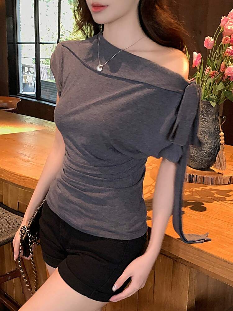 Women's Oblique Shoulder Korean Style Comfortable Blouse Summer