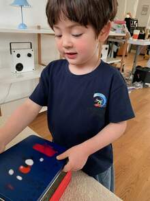 DAZY Baby BoyRound Neck Cartoon Print Short Sleeve T-Shirt - Navy Blue - View 5