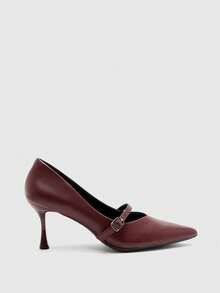 CUCCOO BIZCHIC Burgundy New Pointed Thin Heel Metal Buckle Commuting Elegant Commuting Workplace Wear Temperament High Heels - Burgundy - View 2