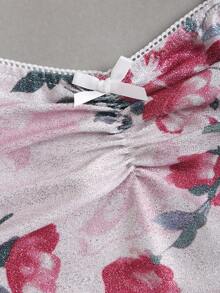 Sweetra 夏季女士玫瑰印花短袖修身吊带背心，约会、通勤皆宜。 - 粉色 - 查看 5