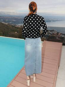 Gretanique 夏季新款音乐节宽松休闲沙滩度假风女士短裙牛仔裙 - 淺色水洗藍 - 查看 4