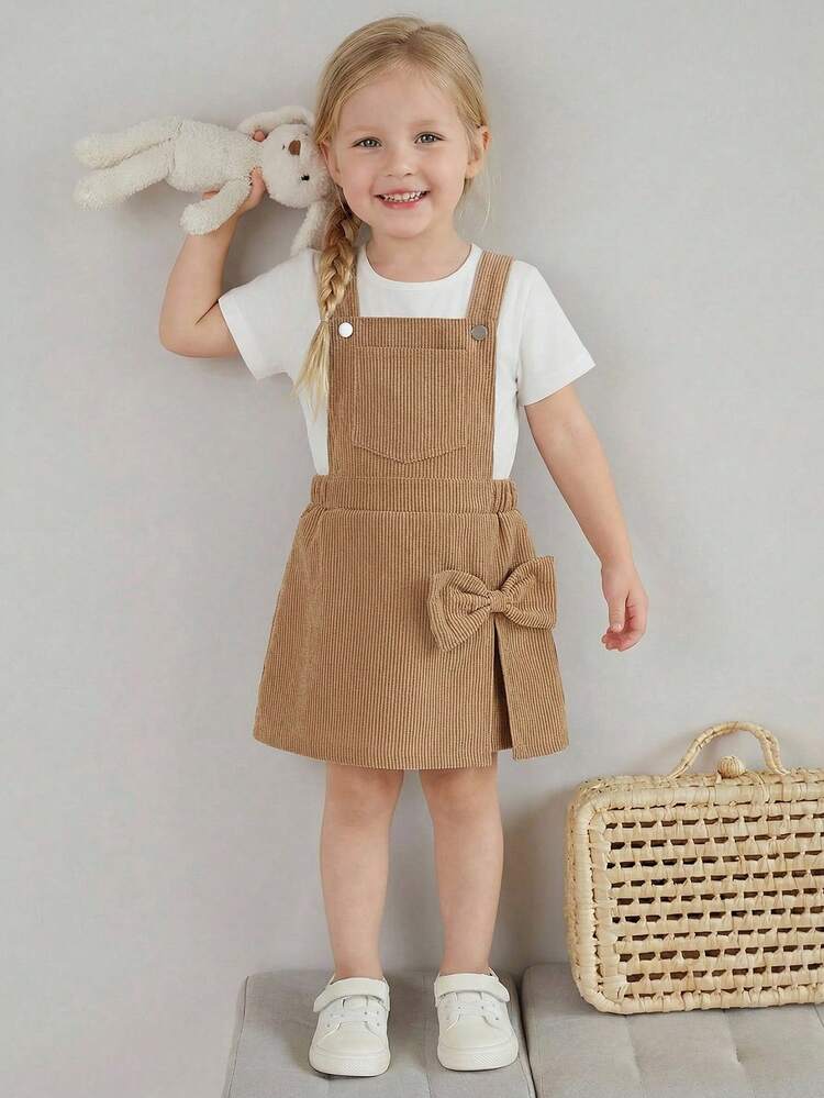 بنطلون بيبي للبنات الصغيرات بتصميم فراشة ثلاثية الأبعاد كبيرة الحجم، لون كاكي، ساق مستقيمة، قماش مخمل، ناعم ومريح، مناسب للمدرسة والتنقل والارتداء اليومي في الربيع والصيف والخريف والشتاء - كاكي - مشاهدة 3