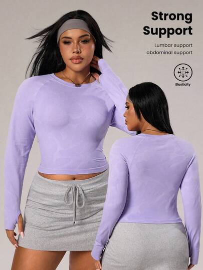 Rhythm Era Áo thun thể thao dáng ngắn ôm sát, thoáng khí, thoải mái dành cho nữ, chất liệu jacquard, tay raglan.