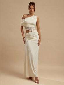 SHEIN BAE 女士黄色针织撞色蕾丝上衣和针织半裙两件套，优雅两件套服装 - 黃色 - 查看 1