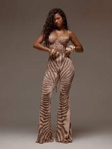 MUSERA 性感动物纹中腰喇叭裤，春夏度假海滩伊比沙岛音乐节派对优雅女神 - 彩色 - 查看 2