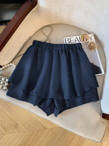 GlowEve 女士不对称荷叶边下摆优雅上衣和裤子两件套 - 藏蓝色 - 查看 6