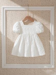Souflis Souflis 法式复古婚礼季高端提花泡泡袖A字蝴蝶结露背女童连衣裙 - 白色 - 查看 1
