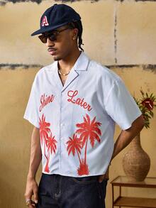 ROMWE MEN Men's Casual Printed Short Sleeve Shirt - Mauve Purple - View 6