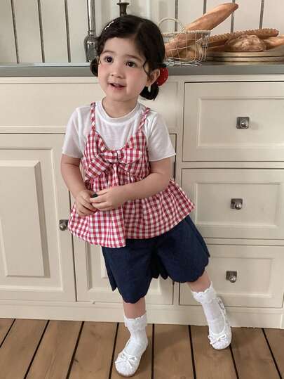 DAZY Infant/Toddler Girls' Solid Color Washed Korean Style Contrast Color Denim