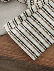 Cozy Pixies 女童条纹针织柔软圆领短袖套头衫和松紧腰裤两件套 - 杏色 - 查看 4