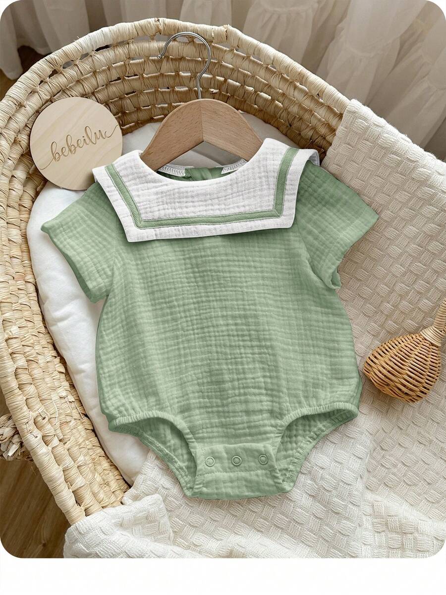 Baby Boy/Girl Casual Sporty Cute Style Short Sleeve Romper, Suitable For Spring/Summer Wear, Indoor And Outdoor - Green - View 1