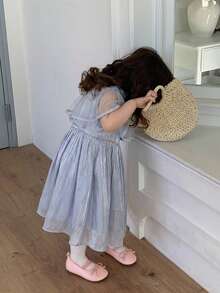 DAZY Toddler Girls' Korean Style Collar Mesh Party Birthday Dress - Grey - View 2