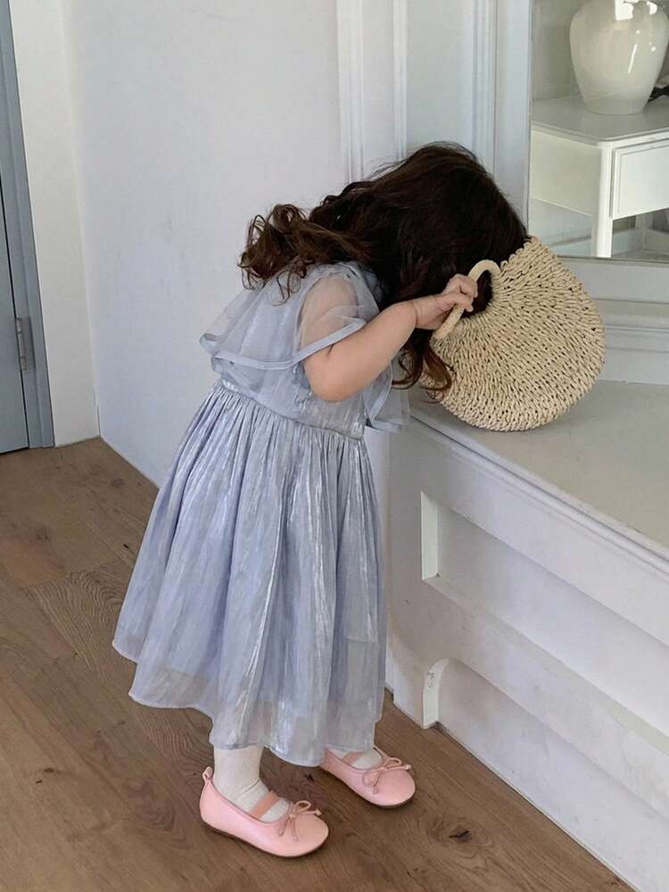 Baby Girls' Korean Style Collar Mesh Party Birthday Dress Summer Toddler Girls Clothes