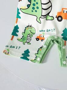 SHEIN Playful Pals 男女通用新生儿恐龙印花连体衣套装，适合夏季各种场合，恐龙图案让宝宝更可爱，婴儿连体衣，新生儿恐龙图案，中性婴儿服装 - 彩色 - 查看 7