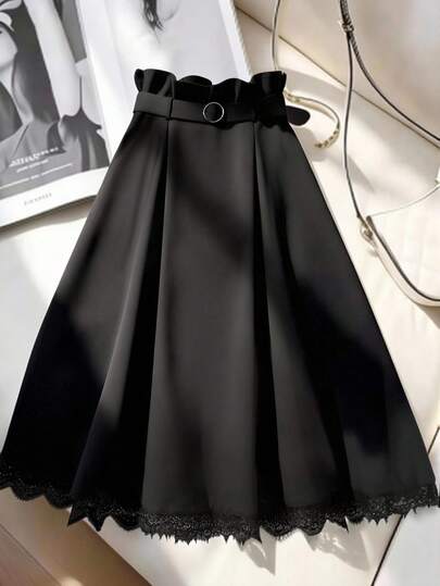 GlowEve CURVE 大码女式优雅通勤装饰纽扣褶皱A字裙