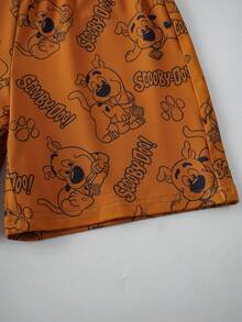 SCOOBY-DOO X SHEIN 男童圆领短袖可爱卡通印花休闲T恤套装，夏季 - 咖啡棕 - 查看 8