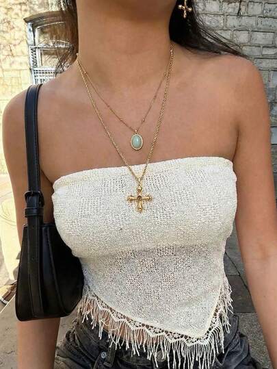 Zavorell Women's Elegant And Casual White Strapless Top With Irregular Hem And Fringed Details; Suitable For Summer Holidays, Beachwear, Summer Outfits, Elegant Party Wear, Casual Tops, White Tops, Y2K Style Tops, Retro Outfits, Sequined Tops.Graduation Season Attire, Fashionable Casual Commuter Wear, Business Office Wear, Versatile And Stylish Everyday Casual Wear, Urban Teacher's Professional Attire