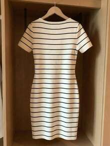 Resyla Women's Spring/Summer New Arrival Striped Print Fitted Casual Short Sleeve Dress - Multicolor - View 2