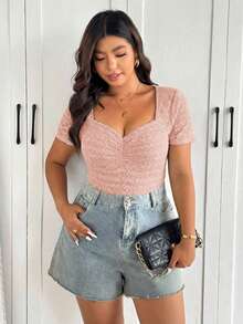 SHEIN Frenchy Áo liền thân cỡ lớn màu đen thanh lịch cổ khoét sâu dành cho nữ, thích hợp cho mùa hè. - Hồng - Xem 5