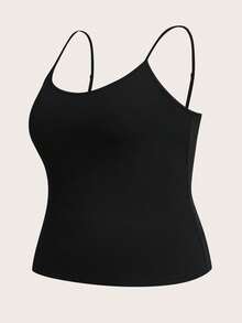 SHEIN Essnce 大码女装时尚返校季服装秋季服装黑色上衣秋季上衣休闲通勤秋季纯色黑色内衬和外层吊带背心四件套吊带背心 - 彩色 - 查看 2