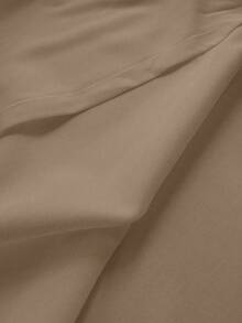 Maweii Plus Size Solid Color Asymmetric Collar Elegant Long Sleeve Blouse - Coffee Brown - View 4