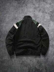 Manfinity ZONE917 Plus Size Men's Color Block Black, Green And White Trench Coat - Green - View 5