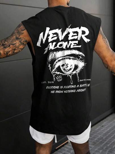 Manfinity LEGND 男士字母和眼睛印花黑色休闲无袖背心