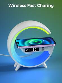 Teckwe 三合一 G 型 LED 无线音箱、充电器、定时闹钟、充电支架、床头灯、LED 音乐灯、桌面音箱 - 彩色 - 查看 4