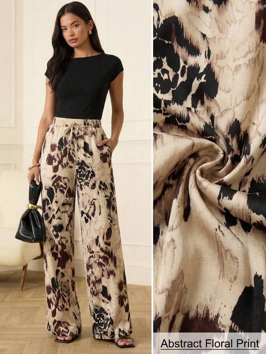 Lilora 女士优雅印花腰带休闲时尚口袋裤 - 彩色 - 查看 1