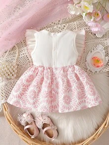 Đầm sơ sinh bé gái màu trắng không tay cổ ren phối nơ hồng, kiểu dáng thanh lịch retro dễ thương, chất liệu vải thoải mái. - Hồng - Xem 2