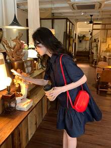 DAZY Women's Casual Denim Dress With Ruffle Hem, Summer - Blue - View 5