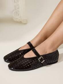 CUCCOO CHICEST Giày bệt nữ mũi tròn thoải mái kiểu Mary Jane cổ điển đơn giản với họa tiết laser, thích hợp cho mùa xuân, lễ Phục sinh và Giáng sinh. - Cà phê nâu - Xem 5